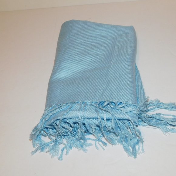 Pashmina Blue Scarf Fringe Wrap - Picture 5 of 7